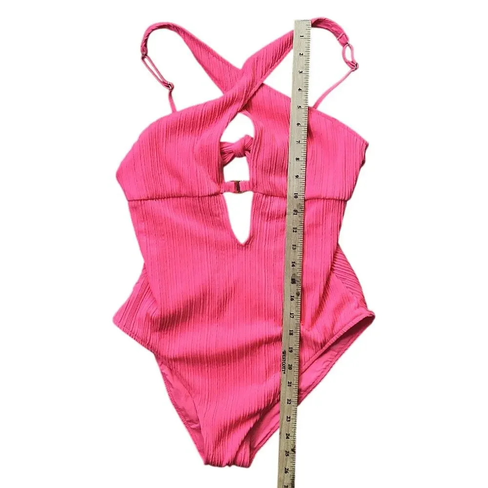 NWT BECCA by Rebecca Virtue Moon Ridge High-Neck One-Piece Coral Swimsuit Large